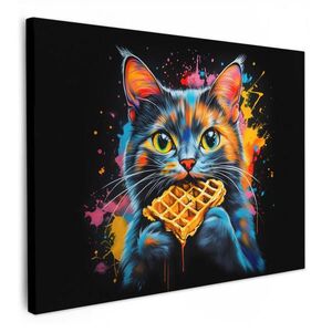 MuchoWow OBRAZ NA PLÁTNĚ Kočka - Graffiti - Barevné - Vafle - Jídlo 80x60 cm obraz