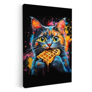 MuchoWow OBRAZ NA PLÁTNĚ Kočka - Graffiti - Barevné - Vafle - Jídlo 40x60 cm obraz