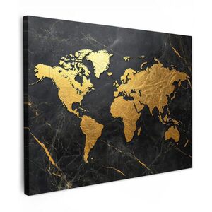 MuchoWow OBRAZ NA PLÁTNĚ Mapa světa - Zlato - Mramor 80x60 cm obraz