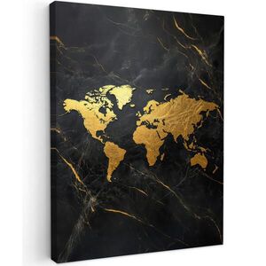 MuchoWow OBRAZ NA PLÁTNĚ Mapa světa - Zlato - Mramor 60x80 cm obraz