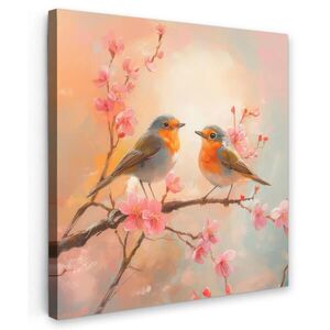 MuchoWow OBRAZ NA PLÁTNĚ Robins - Ornamental - Blossom branch 50x50 cm obraz
