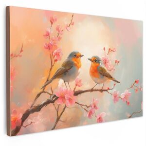 MuchoWow OBRAZ NA PLÁTNĚ Robins - Ornamental - Blossom branch 120x80 cm obraz