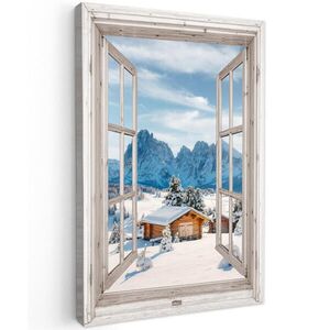 MuchoWow OBRAZ NA PLÁTNĚ Zimní krajina - Chata - Hory - Výhledy - výhled - Příroda 80x120 cm obraz