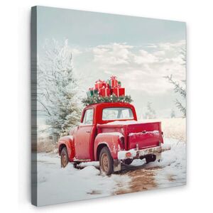 MuchoWow OBRAZ NA PLÁTNĚ Auto - Červená - Dárky - Zima - Sníh - Vánoce 50x50 cm obraz