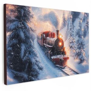 MuchoWow OBRAZ NA PLÁTNĚ Vánoční vlak - Sníh - Zima - Vánoce 90x60 cm obraz