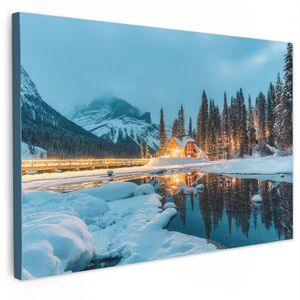 MuchoWow OBRAZ NA PLÁTNĚ Zimní krajina - Příroda - Dům - Hory - Sníh 90x60 cm obraz