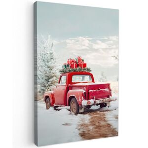 MuchoWow OBRAZ NA PLÁTNĚ Auto - Červená - Dárky - Zima - Sníh - Vánoce 60x90 cm obraz