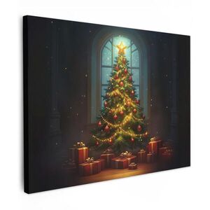 MuchoWow OBRAZ NA PLÁTNĚ Vánoční stromek - Dárek - Zima 80x60 cm obraz