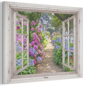 MuchoWow AKUSTICKÝ obraz Hortenzie - Průhledné - Květiny - Léto - Fialová - Cesta 100x70 cm obraz