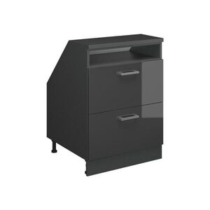Vicco KUCHYŇSKÁ SKŘÍŇKA POD ŠIKMOU STŘECHU R-Line Antracitový vysoký lesk 60 cm se 2 zásuvkami, korpus skříně hloubka 60 cm obraz