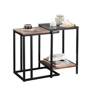 SoBuy SADA 2 KONFERENČNÍCH STOLKŮ s 1 policí Černá 53x40x61cm Industriální obraz