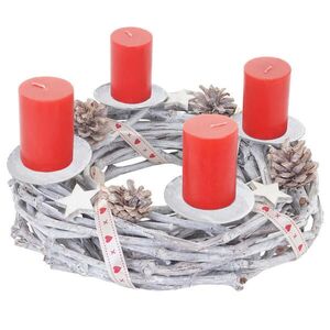 MCW ADVENTNÍ VĚNEC DŘEVĚNÝ Ø 30 CM SE SVÍČKAMI ČERVENÝ Bílý, červený obraz