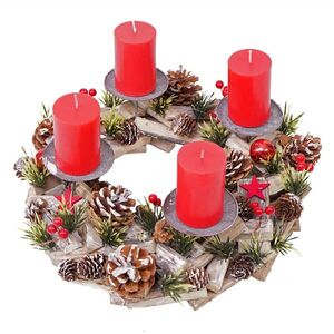 MCW ADVENTNÍ VĚNEC ZE DŘEVA SE SVÍČKAMI ČERVENÝ Šedá, vícebarevná, červená obraz