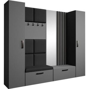 Beautysofa PŘEDSÍŇOVÁ sestava Margaret XL 242/203/43 s čalouněnými panely / lamelami / zrcadlem, grafitová obraz