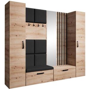 Beautysofa PŘEDSÍŇOVÁ sestava Margaret XL 242/203/43 s čalouněnými panely / lamelami / zrcadlem, dub artisan obraz
