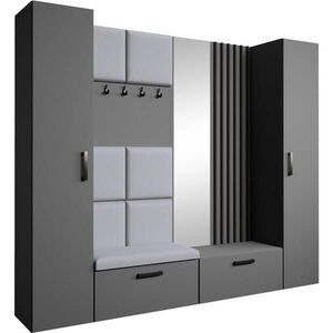 Beautysofa PŘEDSÍŇOVÁ sestava Margaret XL 242/203/43 s čalouněnými panely / lamelami / zrcadlem, grafitová obraz