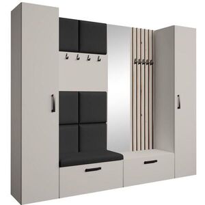 Beautysofa PŘEDSÍŇOVÁ sestava Margaret XL 242/203/43 s čalouněnými panely / lamelami / zrcadlem, kašmírová|dub artisan obraz