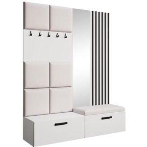Beautysofa PŘEDSÍŇOVÁ sestava Margaret I+II 162/203/43 s čalouněnými panely / lamelami / zrcadlem, bílá|černá obraz