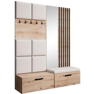 Beautysofa PŘEDSÍŇOVÁ sestava Margaret I+II 162/203/43 s čalouněnými panely / lamelami / zrcadlem, dub artisan|černá obraz