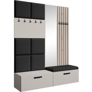 Beautysofa PŘEDSÍŇOVÁ sestava Margaret I+II 162/203/43 s čalouněnými panely / lamelami / zrcadlem, kašmírová|dub artisan obraz