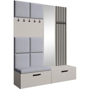 Beautysofa PŘEDSÍŇOVÁ sestava Margaret I+II 162/203/43 s čalouněnými panely / lamelami / zrcadlem, kašmírová|černá obraz