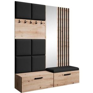 Beautysofa PŘEDSÍŇOVÁ sestava Margaret I+II 162/203/43 s čalouněnými panely / lamelami / zrcadlem, dub artisan|černá obraz