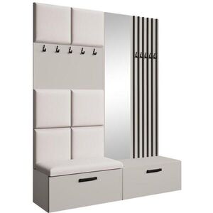 Beautysofa PŘEDSÍŇOVÁ sestava Margaret I+II 162/203/43 s čalouněnými panely / lamelami / zrcadlem, kašmírová|černá obraz