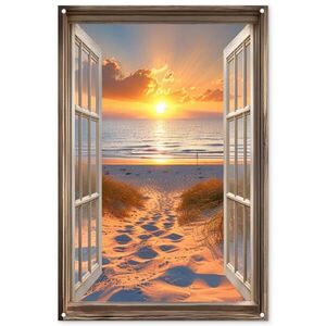 OnlyWow ZAHRADNÍ PLAKÁT Průhled - Pláž - Duny - Západ slunce 80x120 cm obraz
