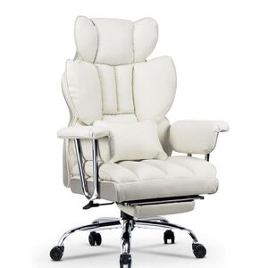 Rattantree KANCELÁŘSKÁ-ŽIDLE pro manažery, ergonomická, kožená, opěrka nohou – Bílá obraz