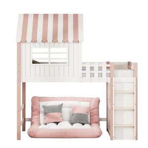 OKWISH PATROVÁ postel 90/200 cm Růžová postel s bezpečnostním žebříkem a úložným prostorem obraz