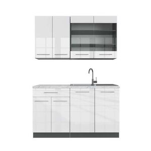 Vicco JEDNOTKOVÁ KUCHYNĚ Fame-Line Bílý vysoký lesk/antracit 140 cm , PD Mramor obraz