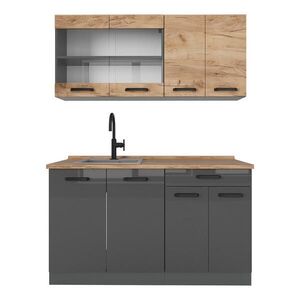 Vicco JEDNOTKOVÁ KUCHYNĚ R-Line Zlatý dub power/antracit 140 cm dvoubarevné skříňky, PR Dub obraz