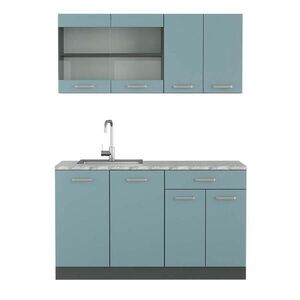 Vicco JEDNOTKOVÁ KUCHYNĚ R-Line Modrošedá 140 cm , PD Mramor obraz