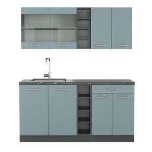Vicco JEDNOTKOVÁ KUCHYNĚ R-Line Modrošedá/antracitová 160 cm , PD Antracit obraz