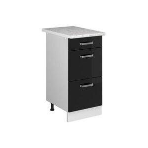 Vicco SPODNÍ SKŘÍŇKA KUCHYŇSKÉ LINKY R-Line Černý vysoký lesk 40 cm se zásuvkami a pracovní deskou obraz