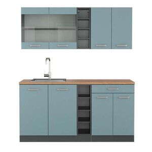 Vicco JEDNOTKOVÁ KUCHYNĚ R-Line Modrošedá/antracitová 160 cm , PD Dub obraz