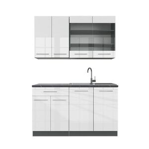 Vicco JEDNOTKOVÁ KUCHYNĚ Fame-Line Bílý vysoký lesk/antracit 140 cm bez pracovní desky obraz