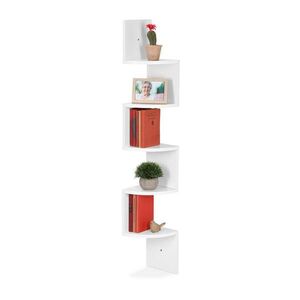 Relaxdays POLICE Bílá rohová nástěnná MDF 5 polic 122 cm obraz