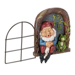 Relaxdays FIGURKA Barevná zahradní skřítek s okénkem polyresin obraz