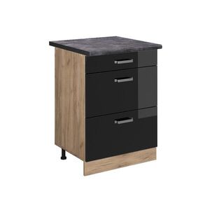 Vicco SPODNÍ SKŘÍŇKA KUCHYŇSKÉ LINKY R-Line Černý vysoký lesk 60 cm se zásuvkami, PD Antracit obraz
