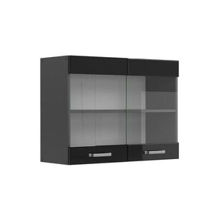Vicco SKLENĚNÁ KUCHYŇSKÁ SKŘÍŇKA R-Line Černý vysoký lesk 80 cm obraz