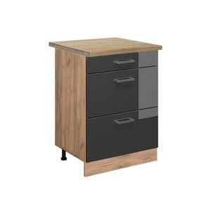 Vicco SPODNÍ SKŘÍŇKA KUCHYŇSKÉ LINKY R-Line Antracitový vysoký lesk 60 cm se zásuvkami, PD Dub obraz
