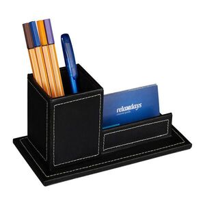 Relaxdays ORGANIZÉR Černý PU kůže na vizitky a pera 10, 5x20x10 cm obraz