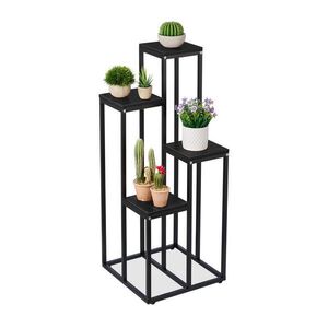 Relaxdays STOJAN černý na květiny 4 police ocel MDF 100 cm obraz