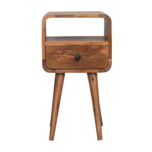 Artisan Furniture NOČNÍ STOLEK z masivního dřeva, 1 zásuvka, 1 otevřený úložný prostor, severské nohy, hnědá obraz