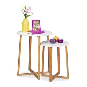 Relaxdays STOLKY Bílé přírodní 2-ks sada bambus MDF kulaté 60, 5x50 cm obraz