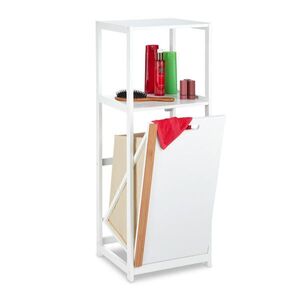 Relaxdays KOUPELNOVÝ REGÁL Bílá přírodní MDF bambus s košem na prádlo 98 cm obraz
