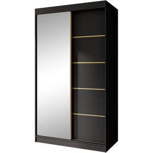 Beautysofa SKŘÍŇ s posuvnými dveřmi Marika Lux, 2dveřová, se zásuvkami, černá + zlatá, 120 cm obraz