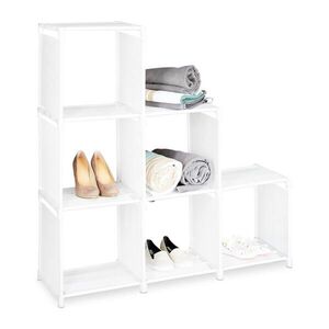 Relaxdays REGÁL Bílý schodový 6 přihrádek zásuvný systém 109 cm obraz