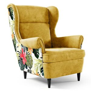 Beautysofa KŘESLO ušák Havana ve skandinávském stylu, žlutá, s nohami v barvě wenge obraz
